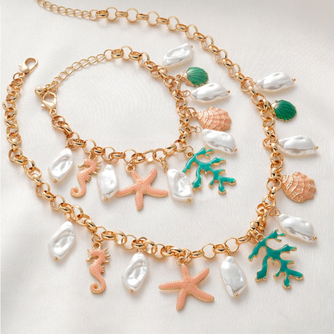 Beach Bling Charm Necklace & Bracelet Set