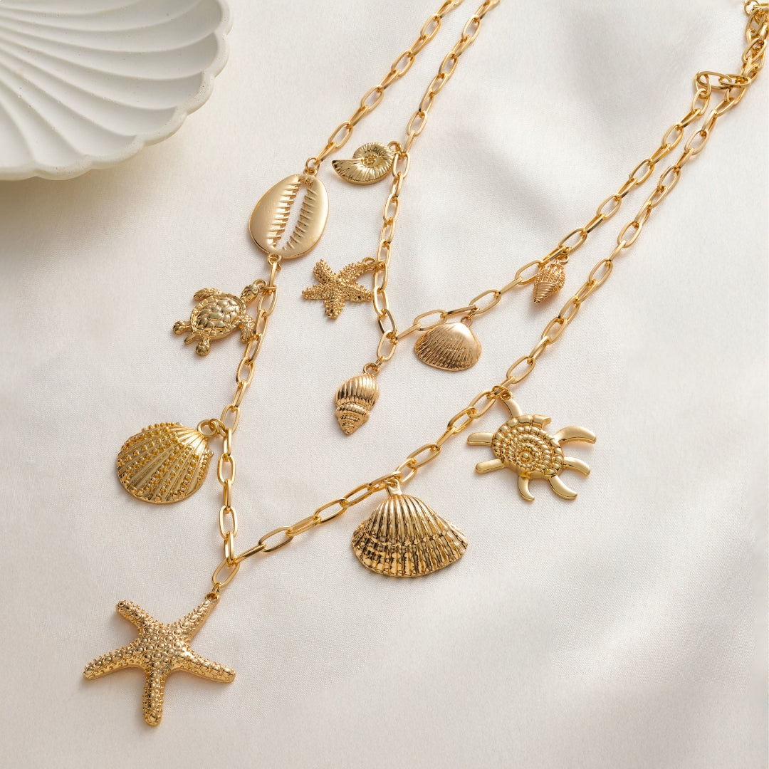 Aqua Chic Layered Charm Necklace